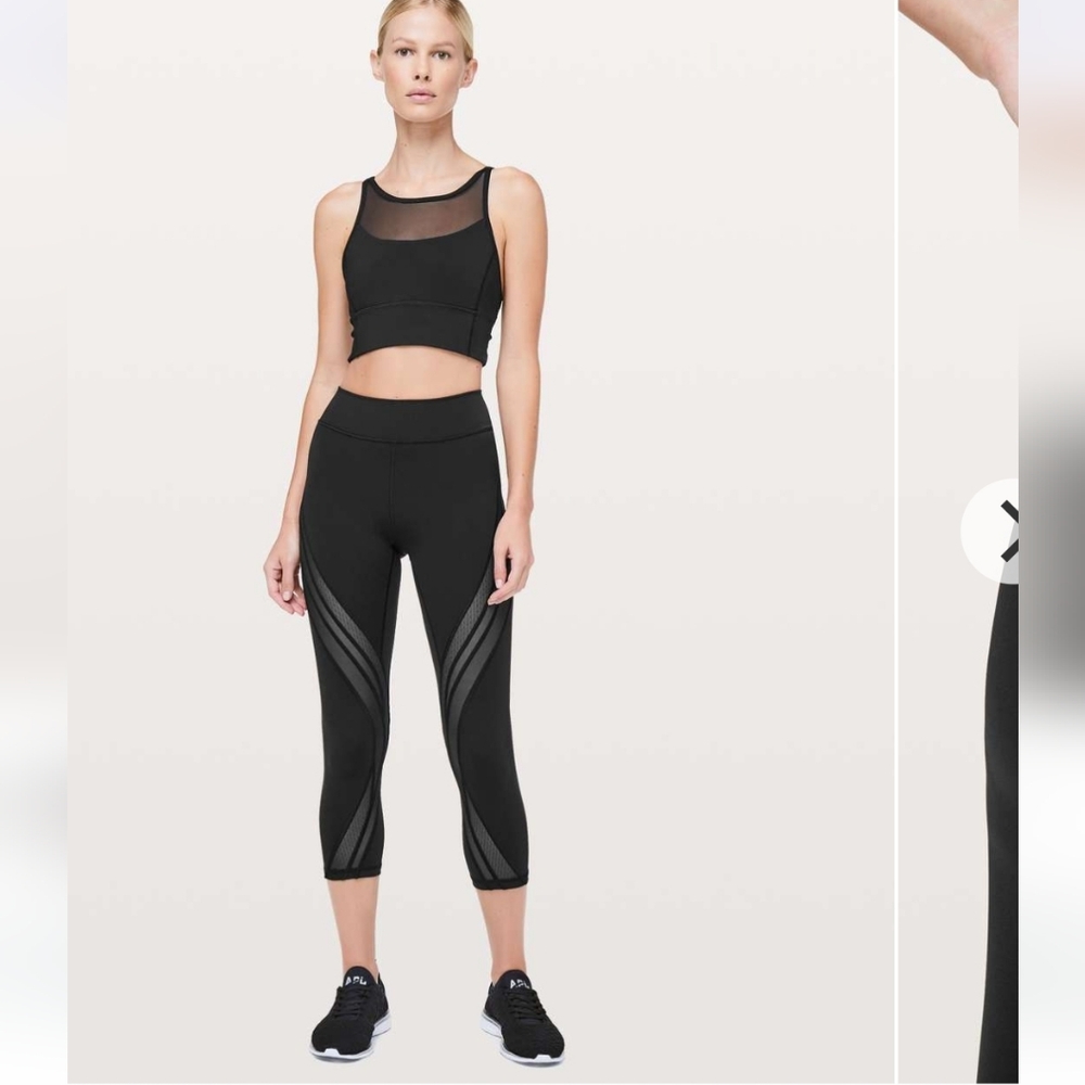 lululemon athletica Black Mesh-Detail Crop Leggings